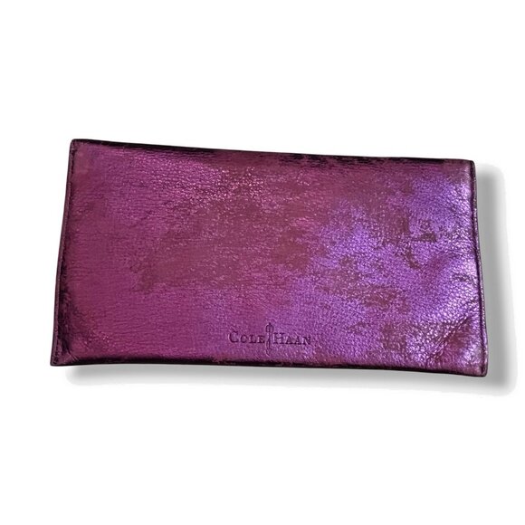 Y2K Cole Haan Envelope Clutch Metallic Leather Fuschia/Brown Party Purse Handbag - Picture 6 of 9